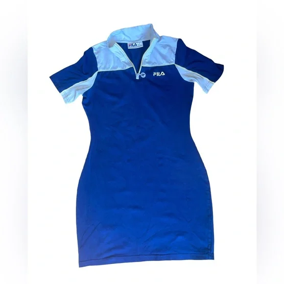 knee length dresses for ladies Fila Corinne Halter Women's Dress Peacoat-White Lw016138-412, Blue